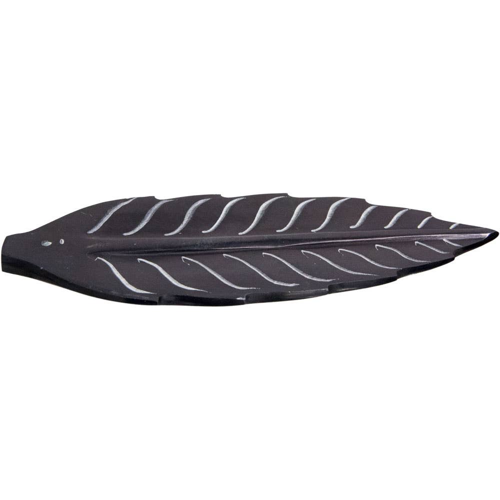 Carved Leaf Soapstone Incense Holder - Black