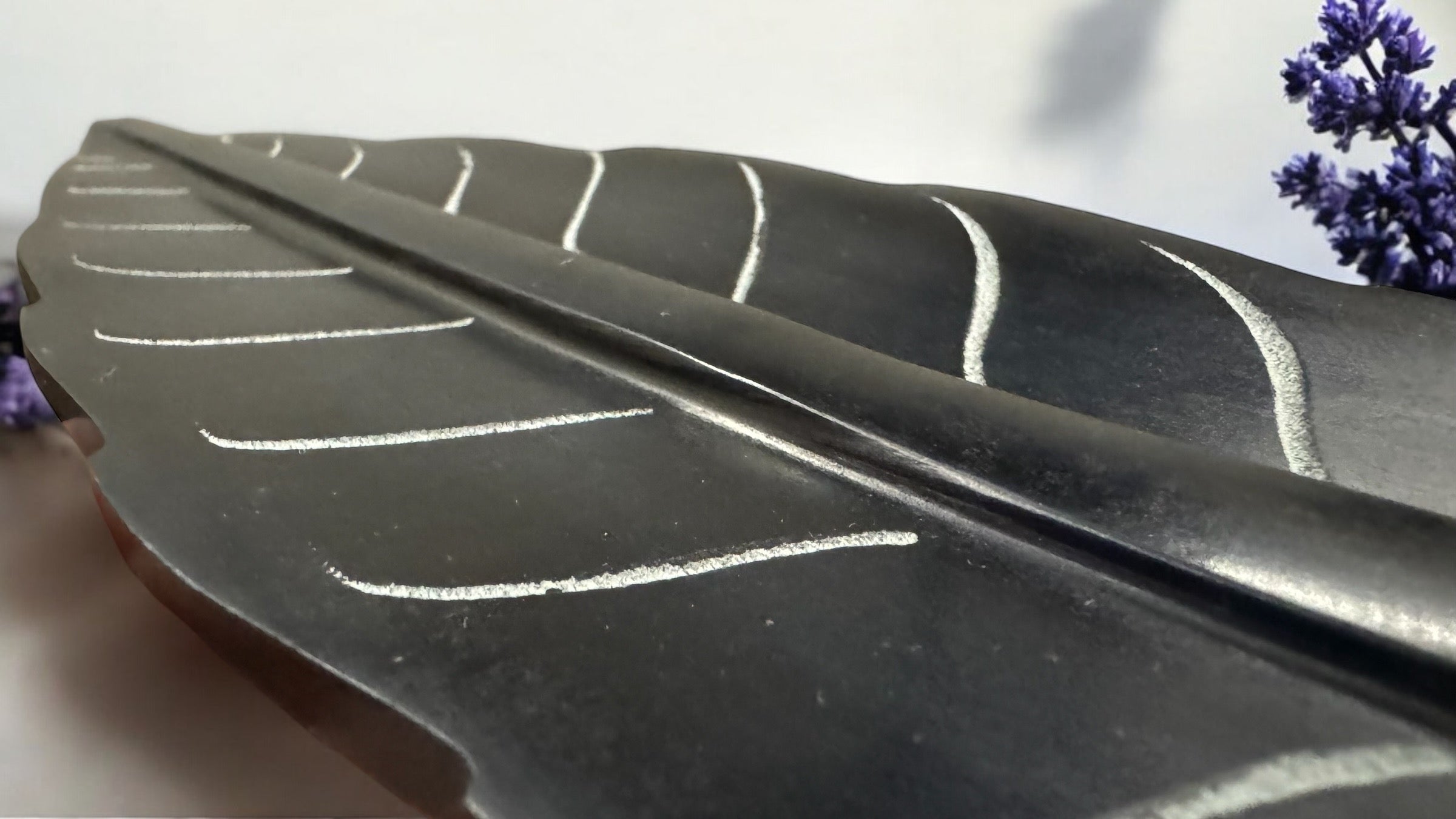 Carved Leaf Soapstone Incense Holder - Black